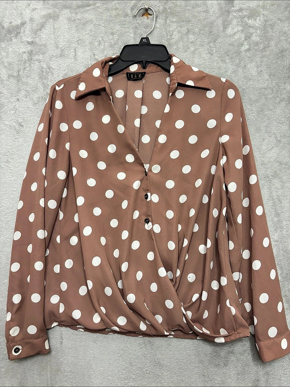 OLM Polka Dot Blouse in Brown & White Like New